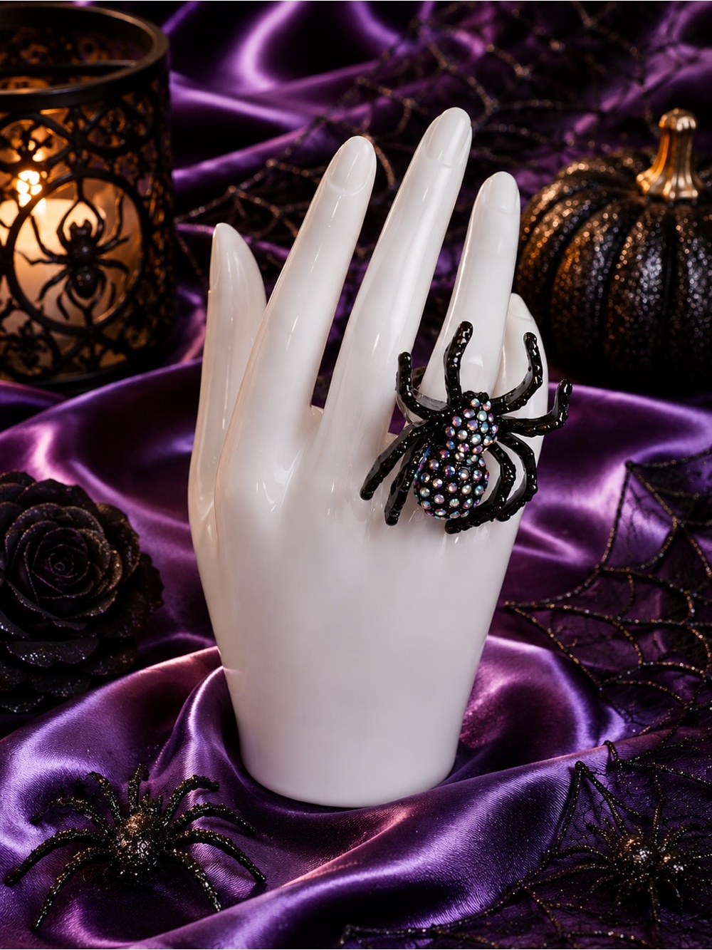 Authentic Betsey Johnson New Release Black and Purple Gem Spider Ring 🕷️🕸️🧡🖤 NWT